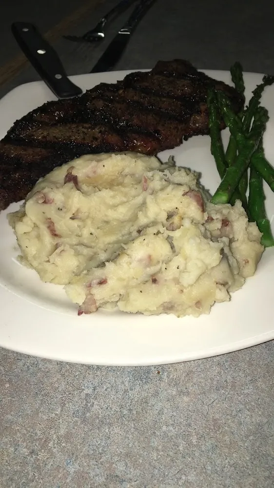 Steak Mashed Potatoes and a Side of Asparagus